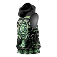 Green Ngaru Taniko With Aotearoa Maori Tattoo Sleeveless Hoodie LT14 - Polynesian Pride