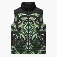 Green Ngaru Taniko With Aotearoa Maori Tattoo Sleeveless Puffer Jacket LT14 Unisex Green - Polynesian Pride