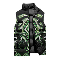 Green Ngaru Taniko With Aotearoa Maori Tattoo Sleeveless Puffer Jacket LT14 - Polynesian Pride