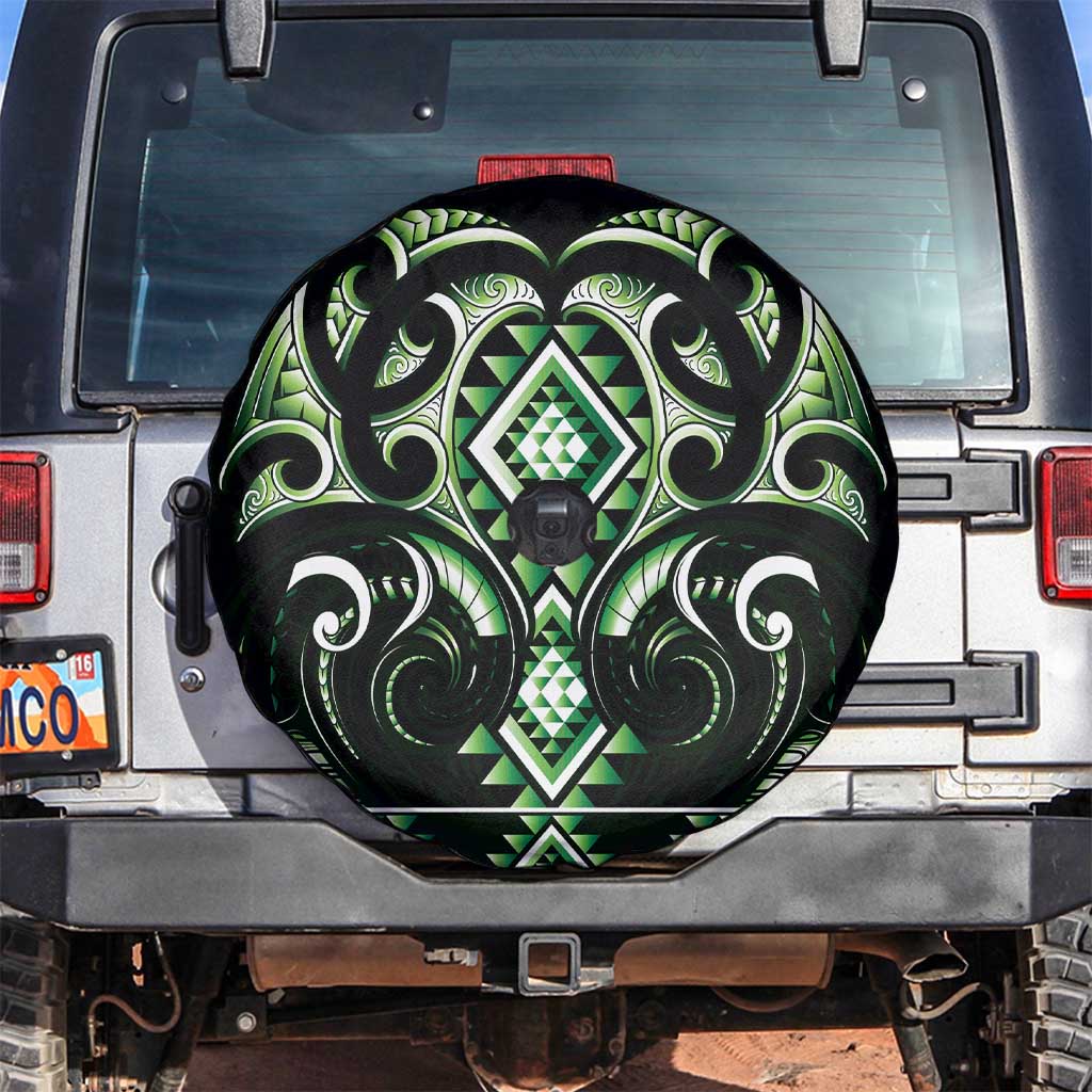 Green Ngaru Taniko With Aotearoa Maori Tattoo Spare Tire Cover LT14 Green - Polynesian Pride