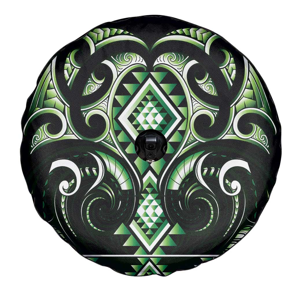 Green Ngaru Taniko With Aotearoa Maori Tattoo Spare Tire Cover LT14 - Polynesian Pride