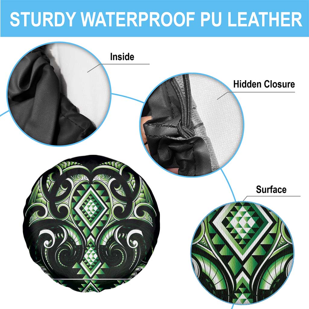 Green Ngaru Taniko With Aotearoa Maori Tattoo Spare Tire Cover LT14 - Polynesian Pride