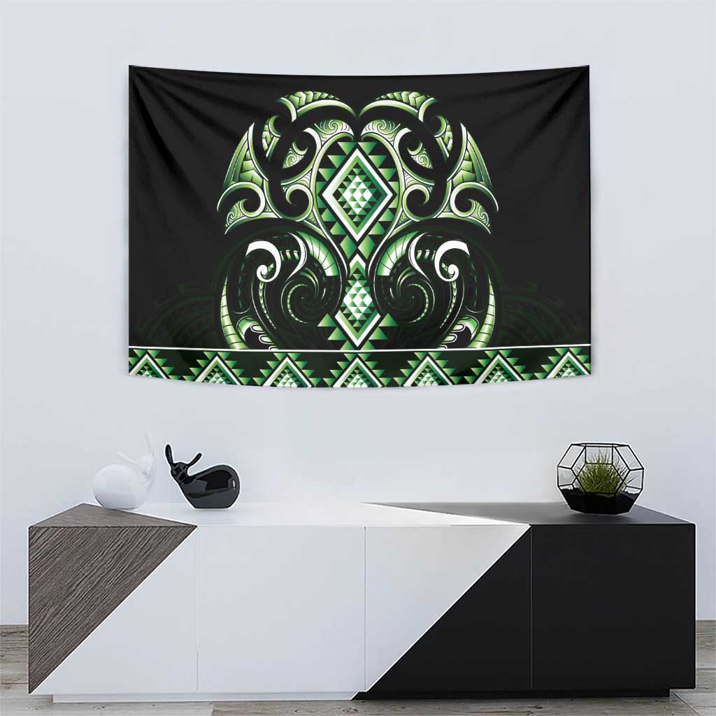 Green Ngaru Taniko With Aotearoa Maori Tattoo Tapestry