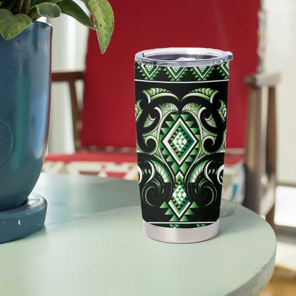 Green Ngaru Taniko With Aotearoa Maori Tattoo Tumbler Cup
