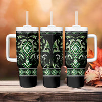 Green Ngaru Taniko With Aotearoa Maori Tattoo Tumbler With Handle