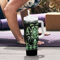 Green Ngaru Taniko With Aotearoa Maori Tattoo Tumbler With Handle