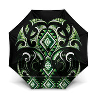 Green Ngaru Taniko With Aotearoa Maori Tattoo Umbrella - Polynesian Pride