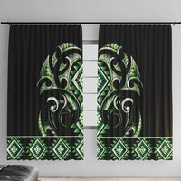 Green Ngaru Taniko With Aotearoa Maori Tattoo Window Curtain