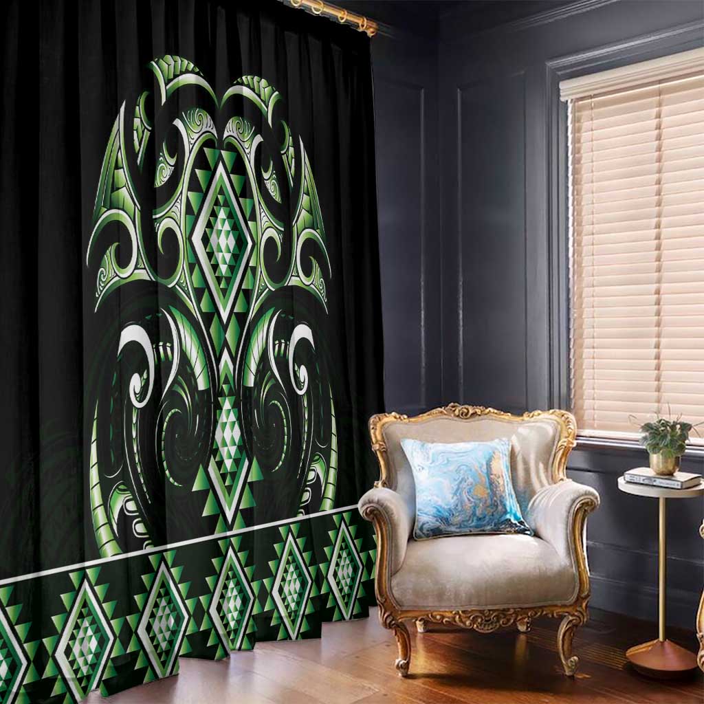 Green Ngaru Taniko With Aotearoa Maori Tattoo Window Curtain