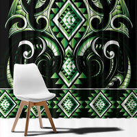 Green Ngaru Taniko With Aotearoa Maori Tattoo Window Curtain