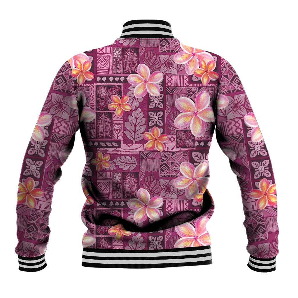Pink Hawaii Plumeria With Tropical Flowers Motifs Baseball Jacket