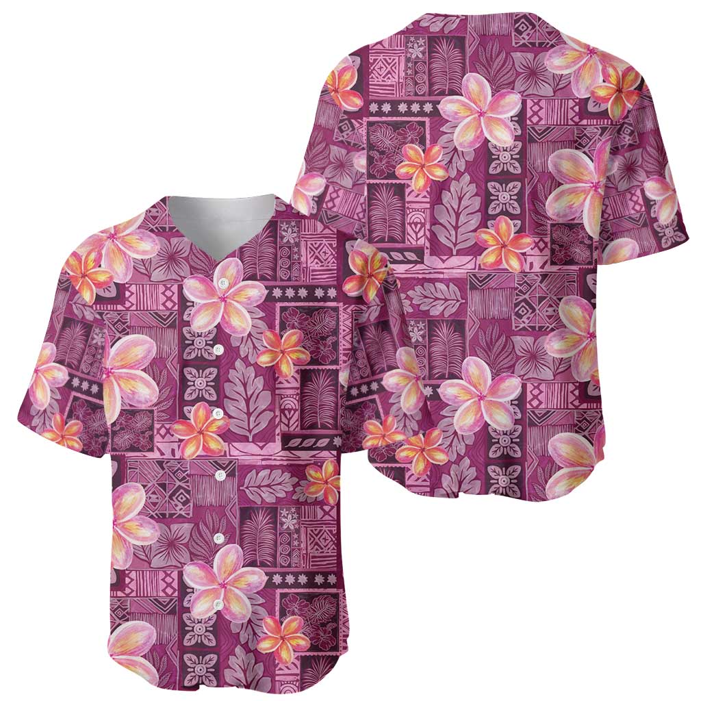 Pink Hawaii Plumeria With Tropical Flowers Motifs Baseball Jersey