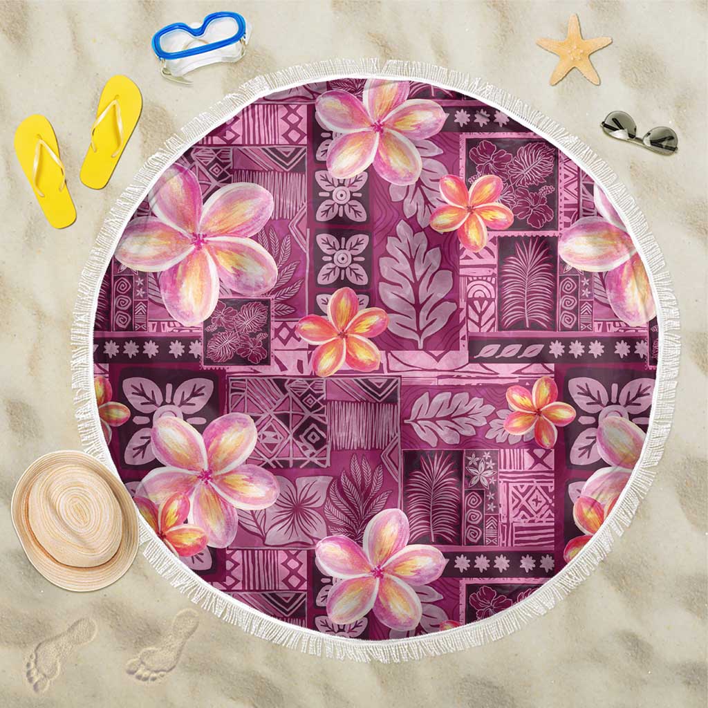Pink Hawaii Plumeria With Tropical Flowers Motifs Beach Blanket