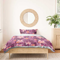 Pink Hawaii Plumeria With Tropical Flowers Motifs Bedding Set