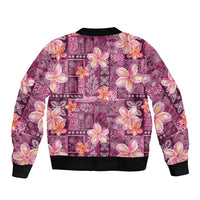 Pink Hawaii Plumeria With Tropical Flowers Motifs Bomber Jacket