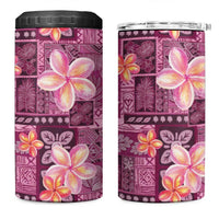 Pink Hawaii Plumeria With Tropical Flowers Motifs 4 in 1 Can Cooler Tumbler