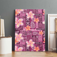 Pink Hawaii Plumeria With Tropical Flowers Motifs Canvas Wall Art