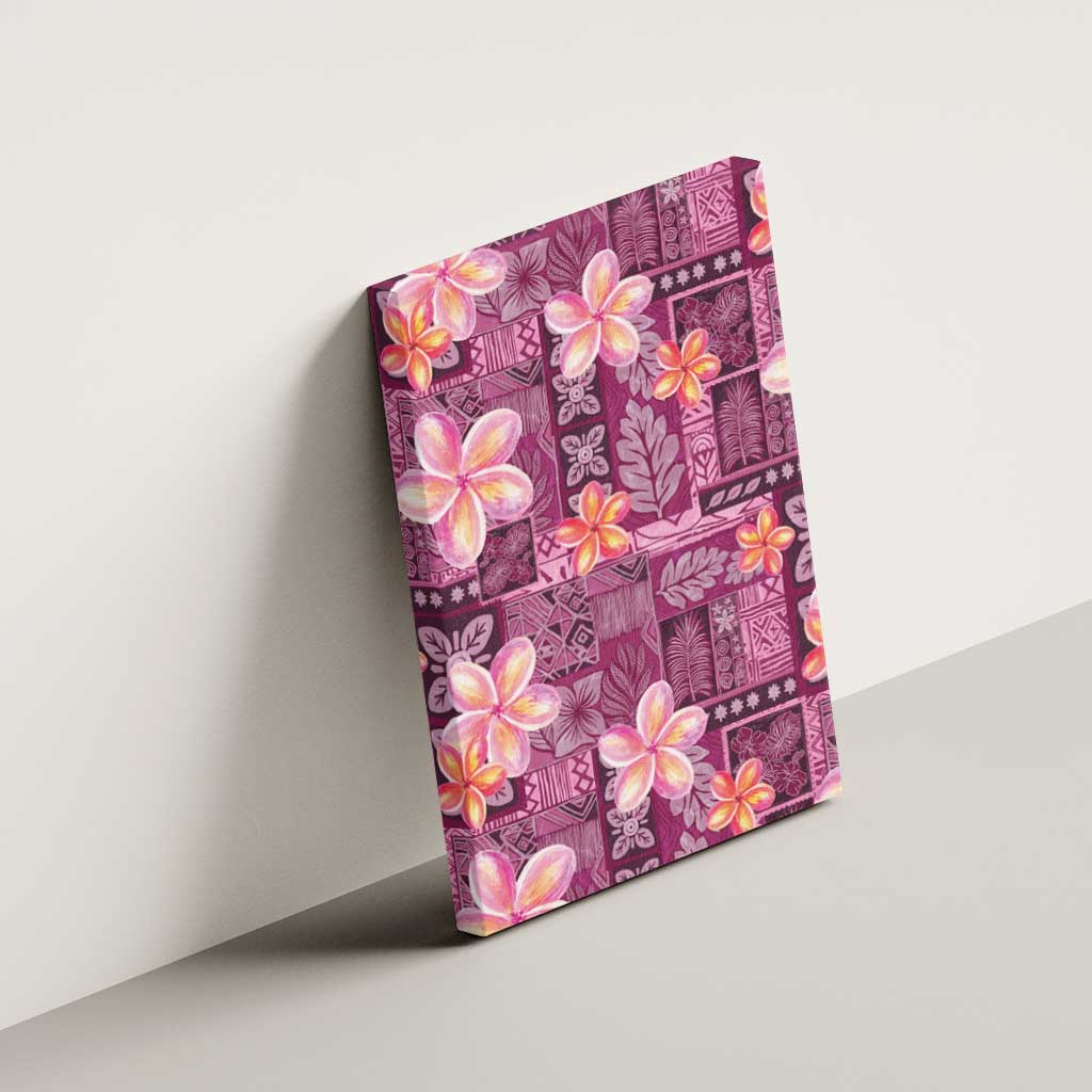 Pink Hawaii Plumeria With Tropical Flowers Motifs Canvas Wall Art