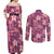 Pink Hawaii Plumeria With Tropical Flowers Motifs Couples Matching Off Shoulder Maxi Dress and Long Sleeve Button Shirt