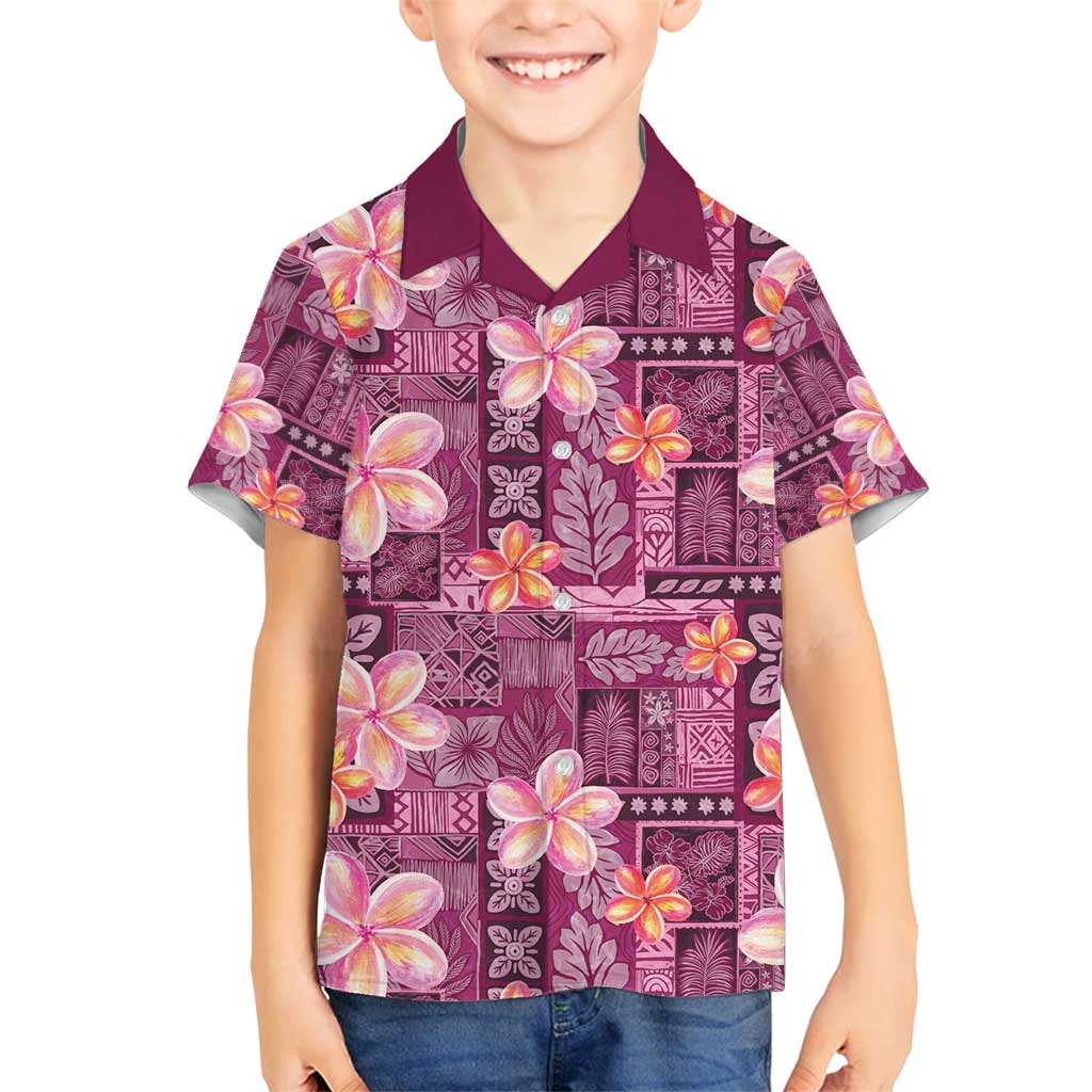 Pink Hawaii Plumeria With Tropical Flowers Motifs Family Matching Long Sleeve Bodycon Dress and Hawaiian Shirt LT14 Son's Shirt Pink - Polynesian Pride
