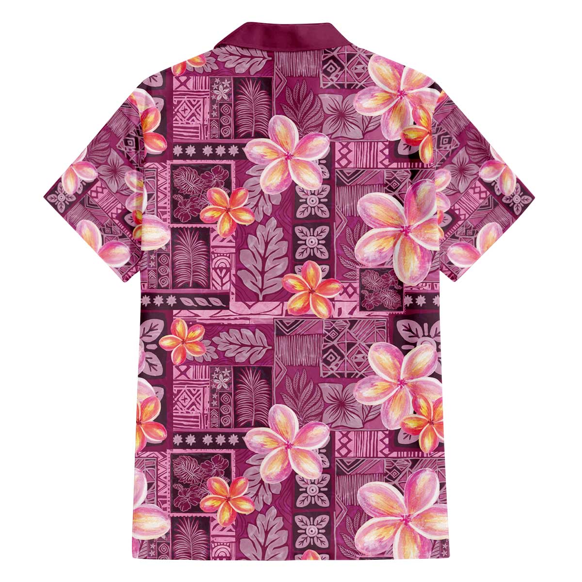 Pink Hawaii Plumeria With Tropical Flowers Motifs Family Matching Off The Shoulder Long Sleeve Dress and Hawaiian Shirt