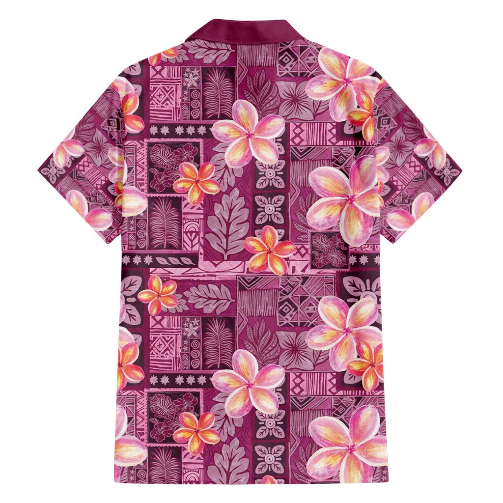 Pink Hawaii Plumeria With Tropical Flowers Motifs Family Matching Off Shoulder Short Dress and Hawaiian Shirt LT14 - Polynesian Pride