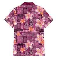 Pink Hawaii Plumeria With Tropical Flowers Motifs Family Matching Off Shoulder Short Dress and Hawaiian Shirt LT14 - Polynesian Pride