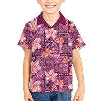 Pink Hawaii Plumeria With Tropical Flowers Motifs Family Matching Off Shoulder Short Dress and Hawaiian Shirt LT14 Son's Shirt Pink - Polynesian Pride