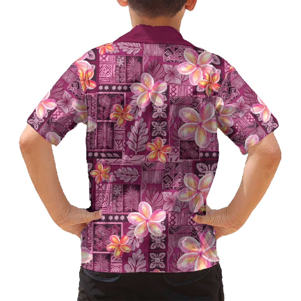 Pink Hawaii Plumeria With Tropical Flowers Motifs Family Matching Puletasi and Hawaiian Shirt LT14 - Polynesian Pride