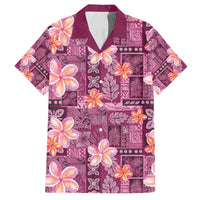 Pink Hawaii Plumeria With Tropical Flowers Motifs Family Matching Tank Maxi Dress and Hawaiian Shirt