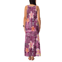Pink Hawaii Plumeria With Tropical Flowers Motifs Family Matching Tank Maxi Dress and Hawaiian Shirt