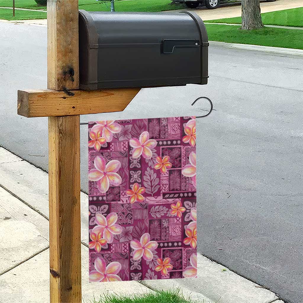 Pink Hawaii Plumeria With Tropical Flowers Motifs Garden Flag