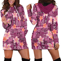 Pink Hawaii Plumeria With Tropical Flowers Motifs Hoodie Dress