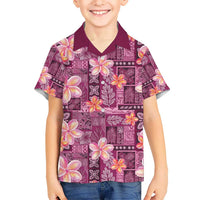 Pink Hawaii Plumeria With Tropical Flowers Motifs Kid Hawaiian Shirt LT14 Kid Pink - Polynesian Pride