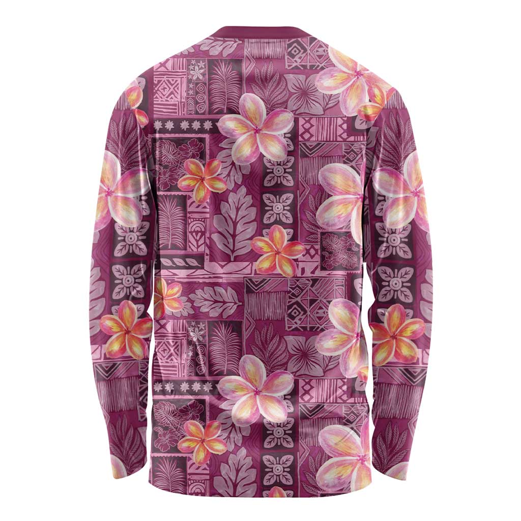 Pink Hawaii Plumeria With Tropical Flowers Motifs Long Sleeve Shirt