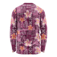 Pink Hawaii Plumeria With Tropical Flowers Motifs Long Sleeve Shirt