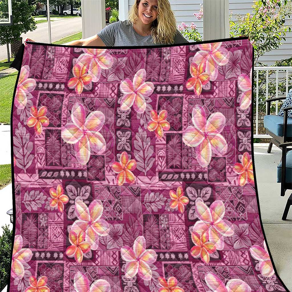 Pink Hawaii Plumeria With Tropical Flowers Motifs Quilt LT14 Pink - Polynesian Pride
