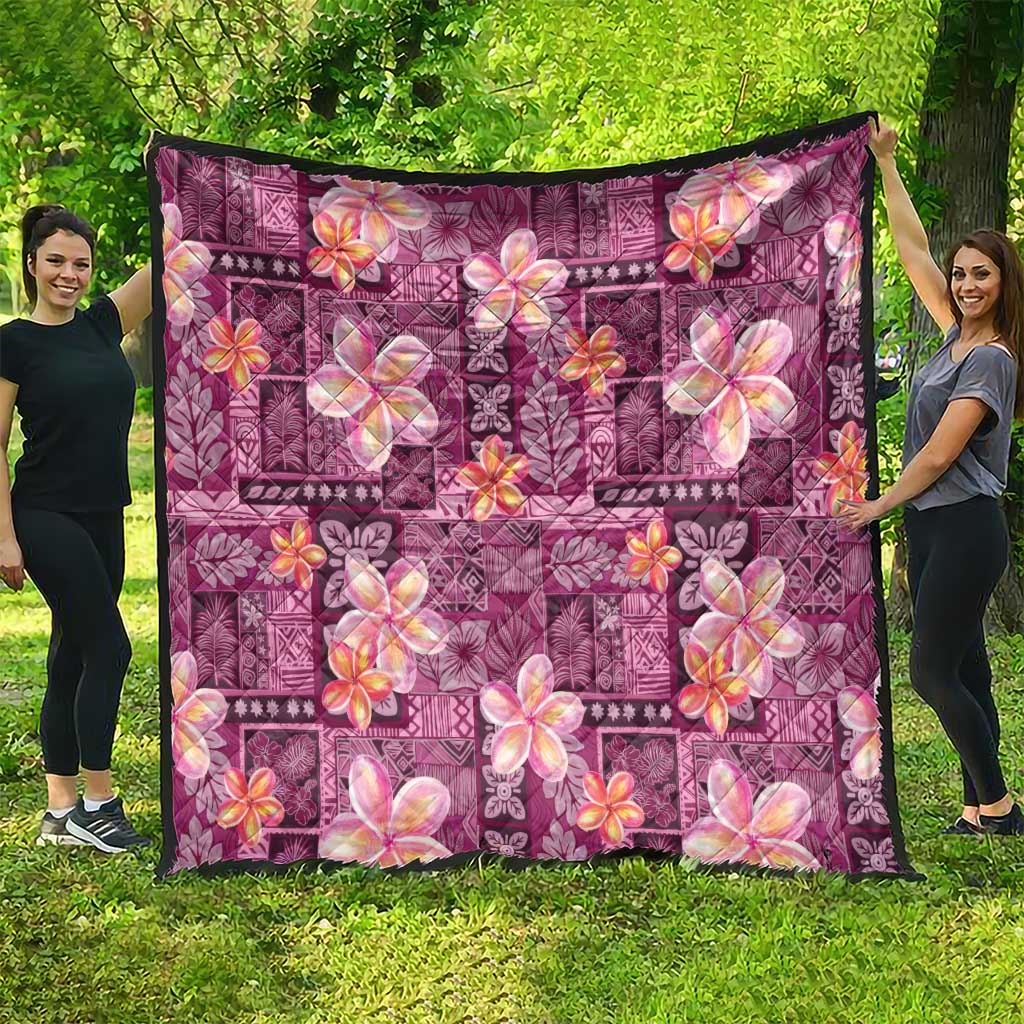 Pink Hawaii Plumeria With Tropical Flowers Motifs Quilt LT14 - Polynesian Pride