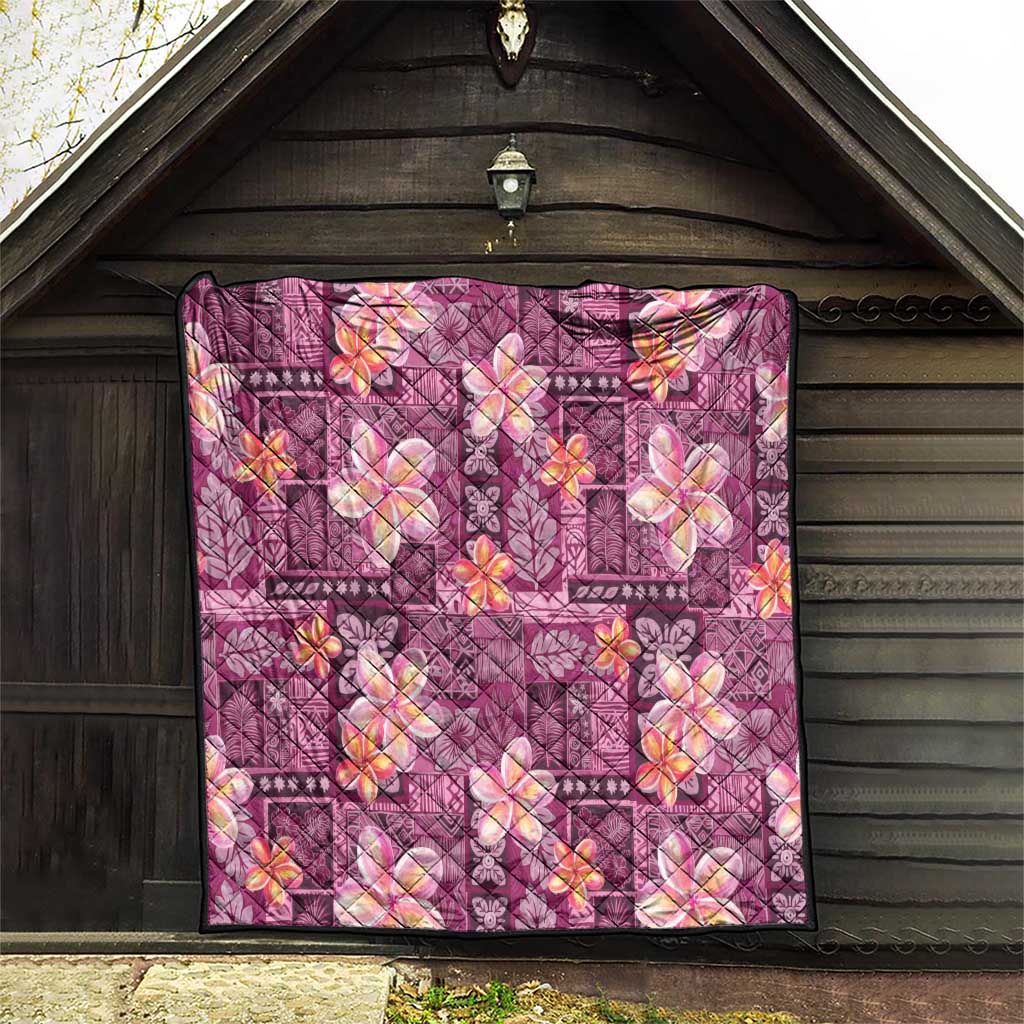 Pink Hawaii Plumeria With Tropical Flowers Motifs Quilt LT14 - Polynesian Pride