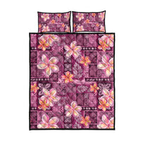 Pink Hawaii Plumeria With Tropical Flowers Motifs Quilt Bed Set