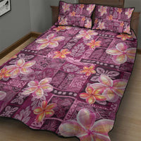 Pink Hawaii Plumeria With Tropical Flowers Motifs Quilt Bed Set