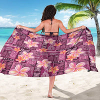 Pink Hawaii Plumeria With Tropical Flowers Motifs Sarong