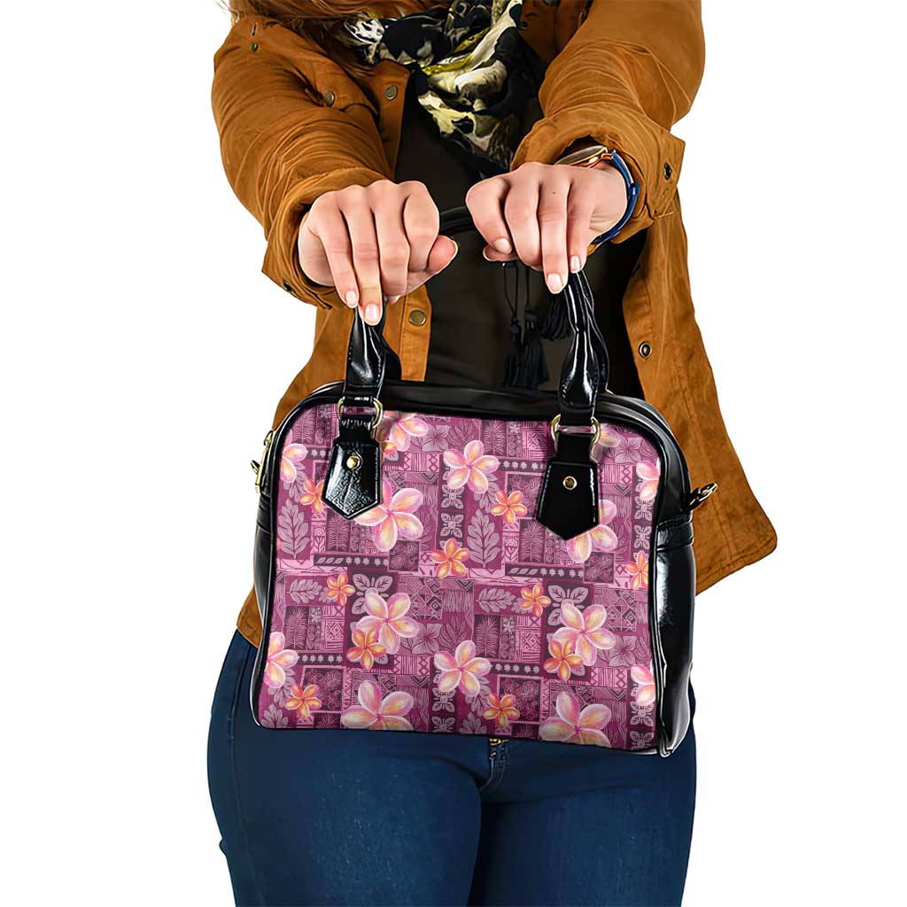 Pink Hawaii Plumeria With Tropical Flowers Motifs Shoulder Handbag LT14 One Size Pink - Polynesian Pride