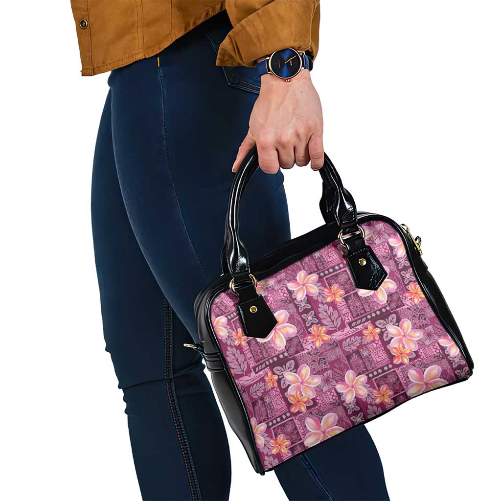 Pink Hawaii Plumeria With Tropical Flowers Motifs Shoulder Handbag LT14 - Polynesian Pride