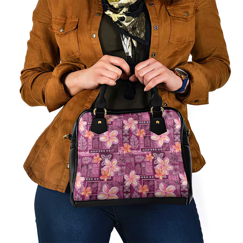 Pink Hawaii Plumeria With Tropical Flowers Motifs Shoulder Handbag LT14 - Polynesian Pride