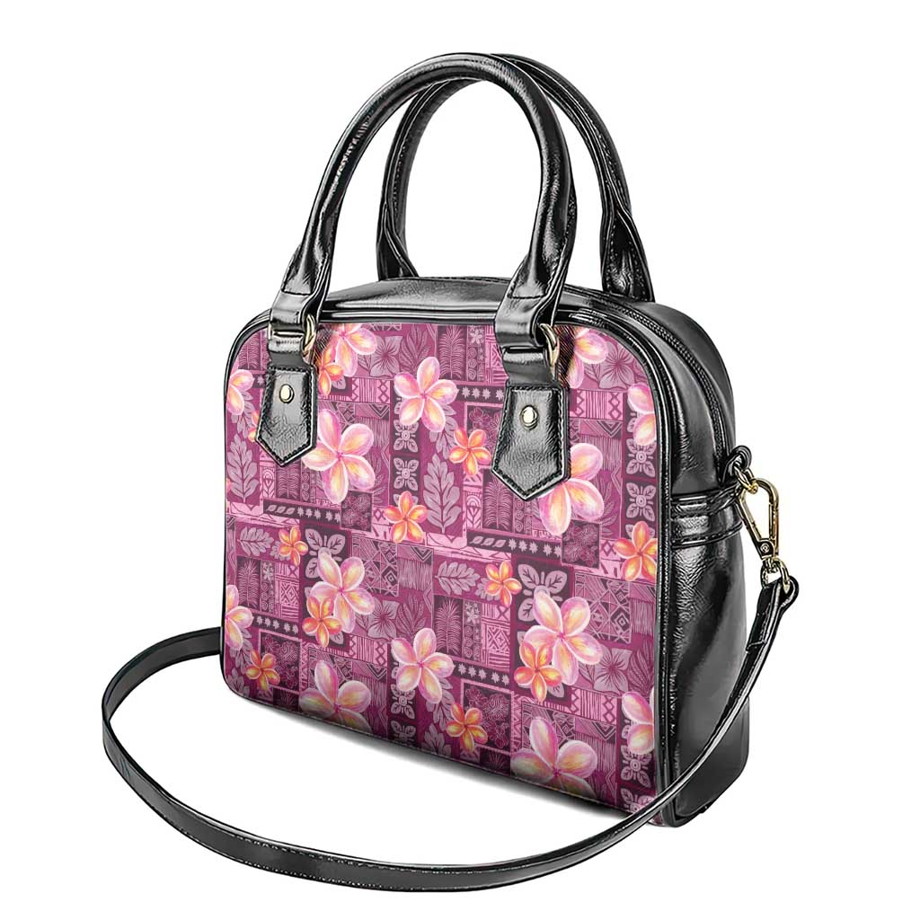 Pink Hawaii Plumeria With Tropical Flowers Motifs Shoulder Handbag LT14 - Polynesian Pride