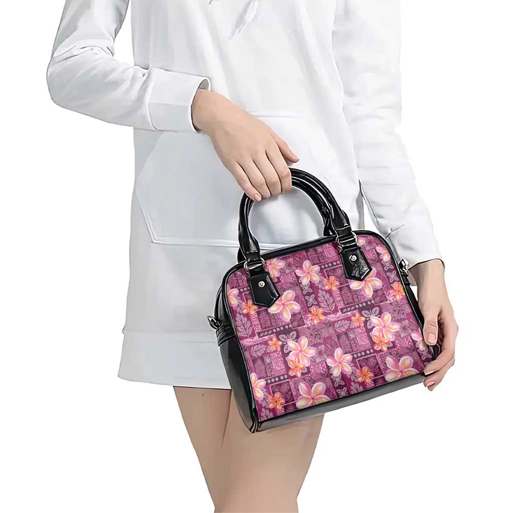 Pink Hawaii Plumeria With Tropical Flowers Motifs Shoulder Handbag LT14 - Polynesian Pride