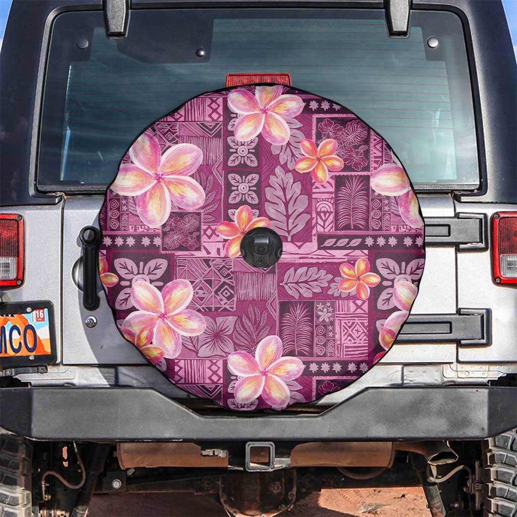 Pink Hawaii Plumeria With Tropical Flowers Motifs Spare Tire Cover