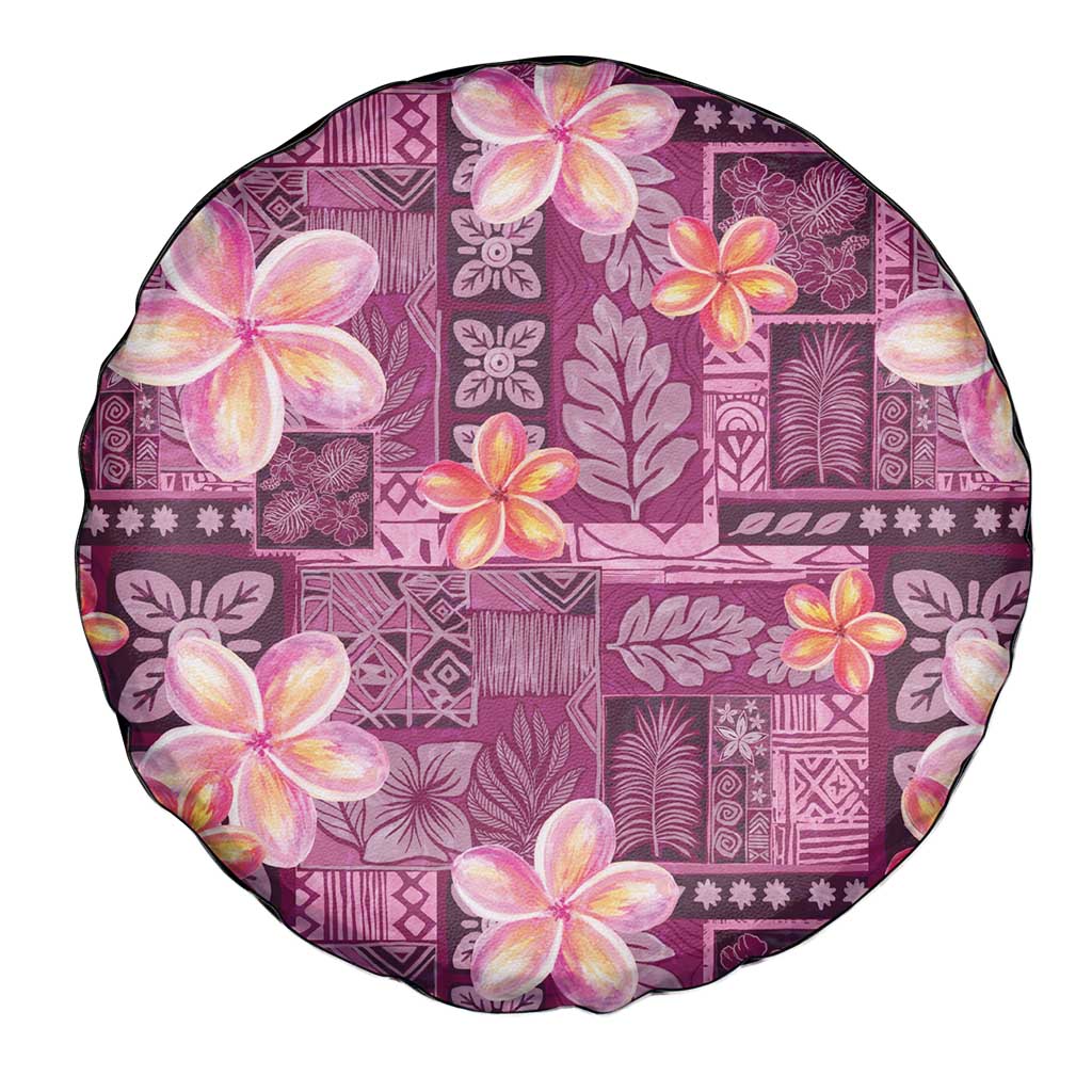 Pink Hawaii Plumeria With Tropical Flowers Motifs Spare Tire Cover