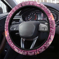 Pink Hawaii Plumeria With Tropical Flowers Motifs Steering Wheel Cover